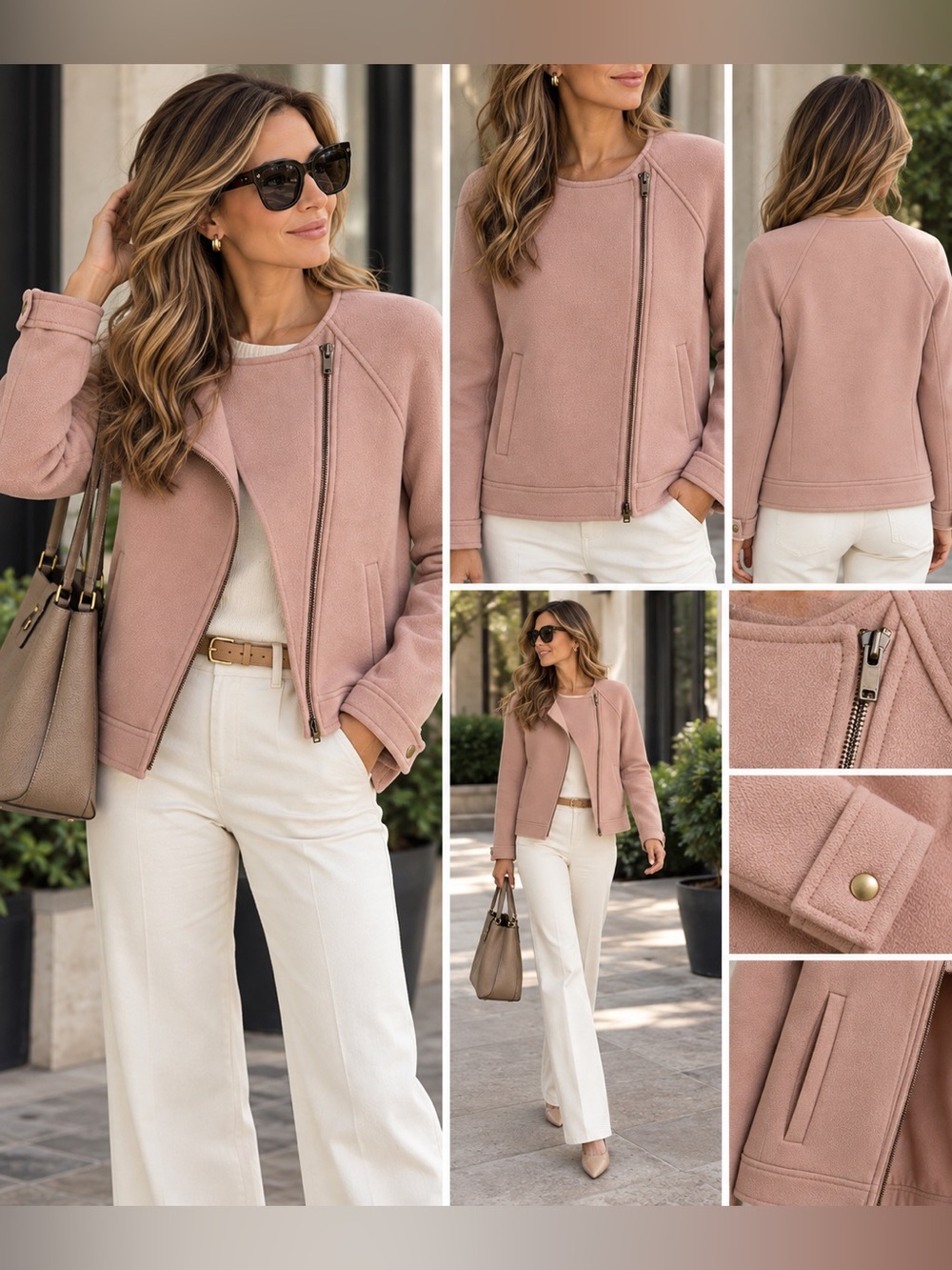 298$J.Crew Double Cloth Moto Jacket Beige Stone Blush Pink Wool Size 6 NWOT